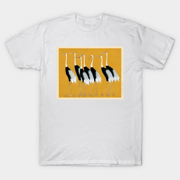 A traditional portrait of a flock of beautiful Japanese red crown crane by Ogata Korin T-Shirt by Oldetimemercan